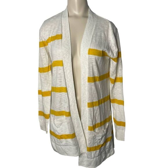 Old Navy Cardigan XS Womens White Yellow Cotton Blend Open Striped Lightweight - Picture 1 of 4